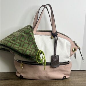 orYANY Colorblock Pebbled Leather Tote – Blush & Cream